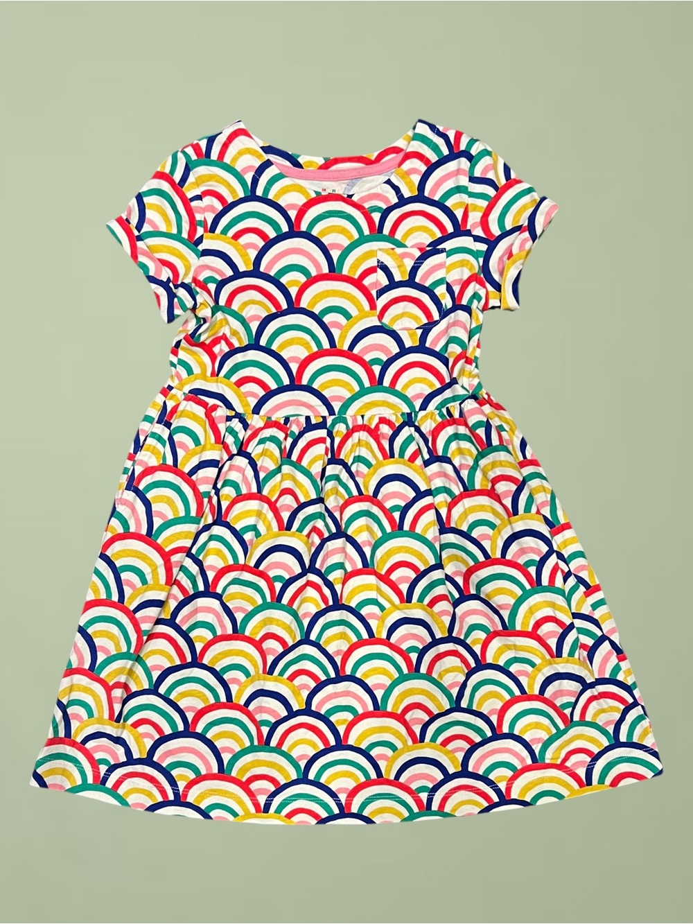 Mini Boden Rainbow Scallop Cotton Dress Sz 8
